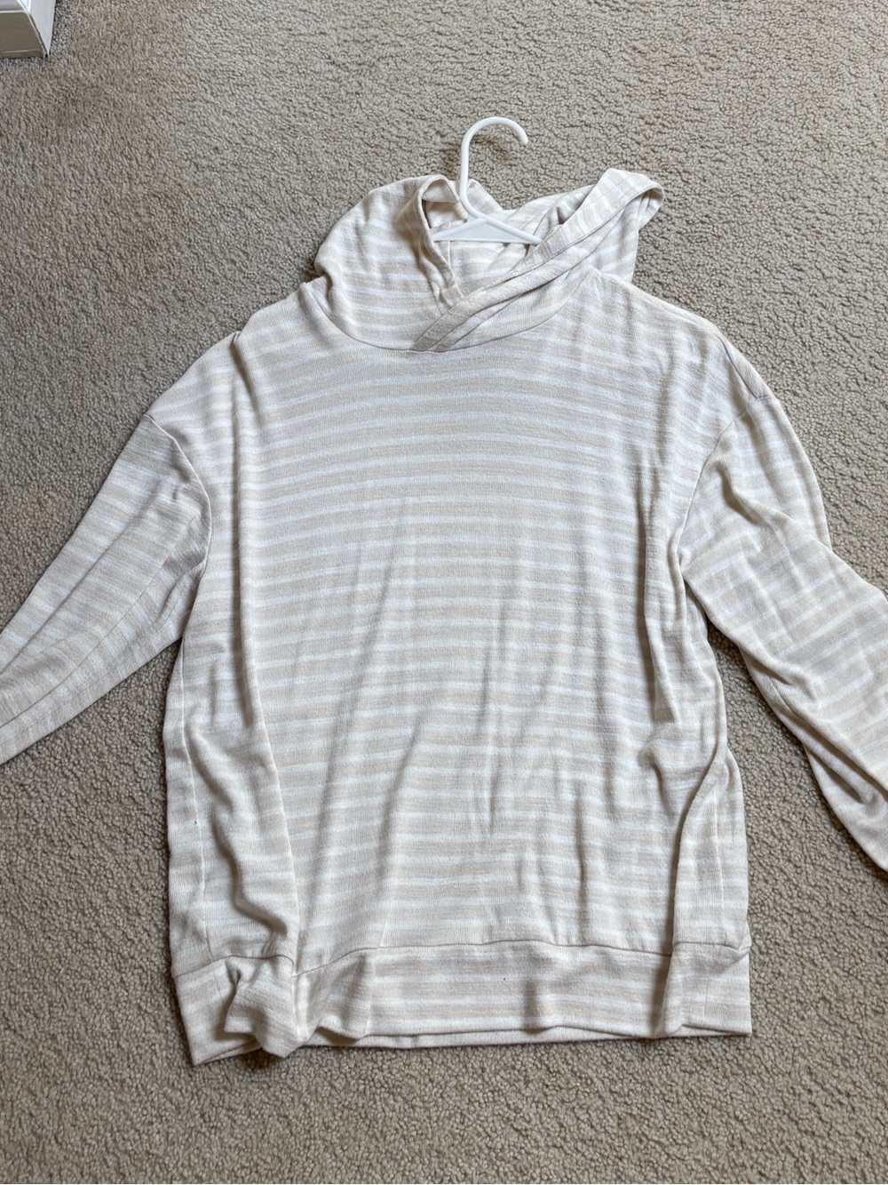 a new day Neutral Striped Hooded Top in Light Beige and Cream
